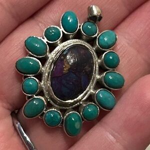 Unique Sterling Silver Purple Mojave and Turquoise Multi Stone Pendant